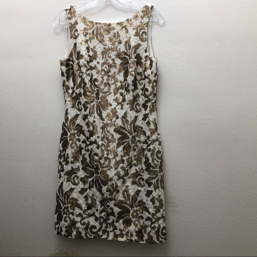 Lauren Ralph Lauren Sequin Sleeveless Evening Dress Women's Size 8 Gold/Cream - Picture 2 of 11